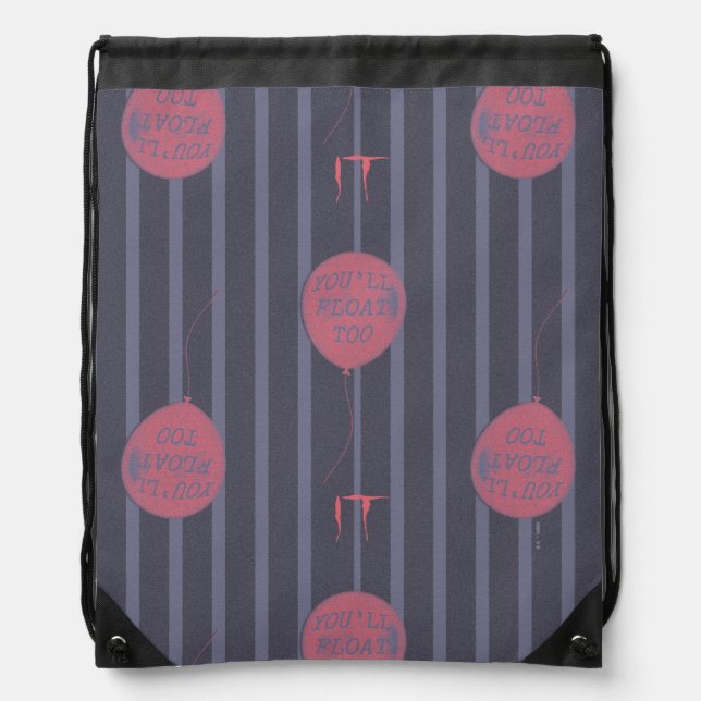 IT - You'll Float Too Balloon Striped Pattern Drawstring Bag (Front)