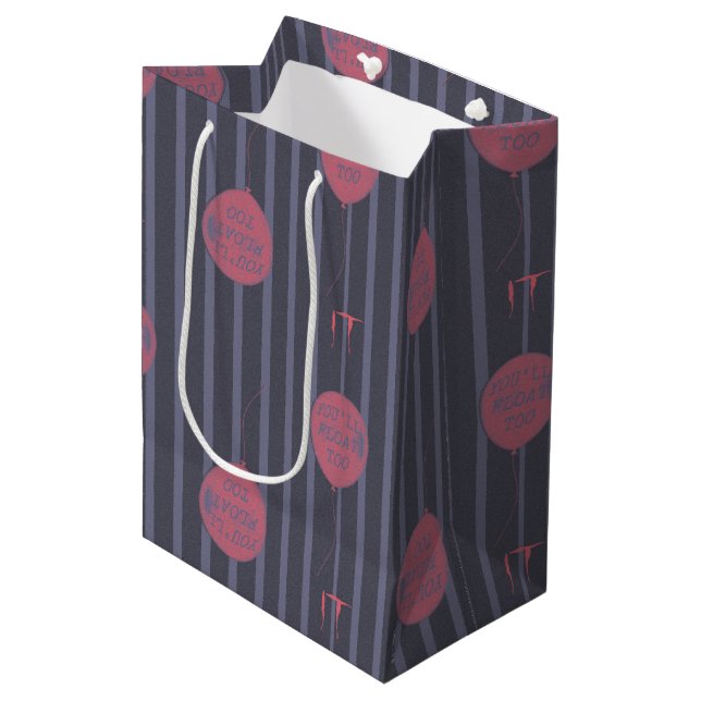 IT - You'll Float Too Balloon Striped Pattern Medium Gift Bag (Front Angled)