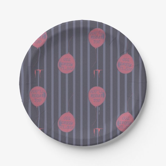 IT - You'll Float Too Balloon Striped Pattern Paper Plates (Front)