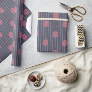 IT - You'll Float Too Balloon Striped Pattern Wrapping Paper
