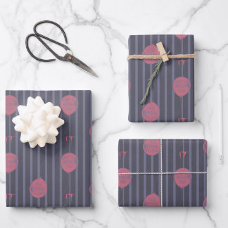 IT - You'll Float Too Balloon Striped Pattern Wrapping Paper Sheets