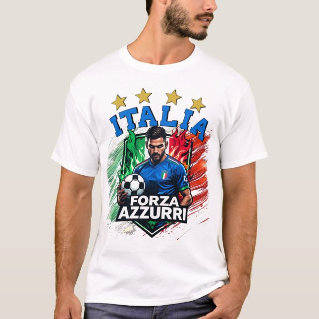 Italia 4 Star Soccer Forza Azzurri  T-Shirt (Front)