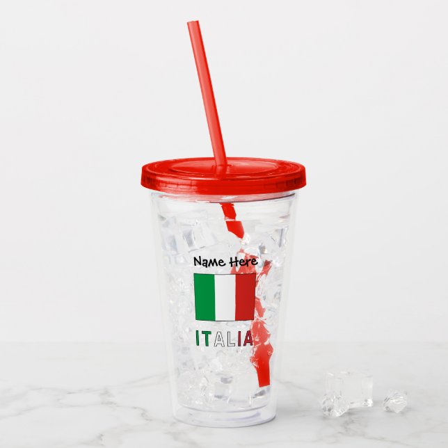 Italia Bandeira Italiana Personalized  Acrylic Tumbler (Front Ice)