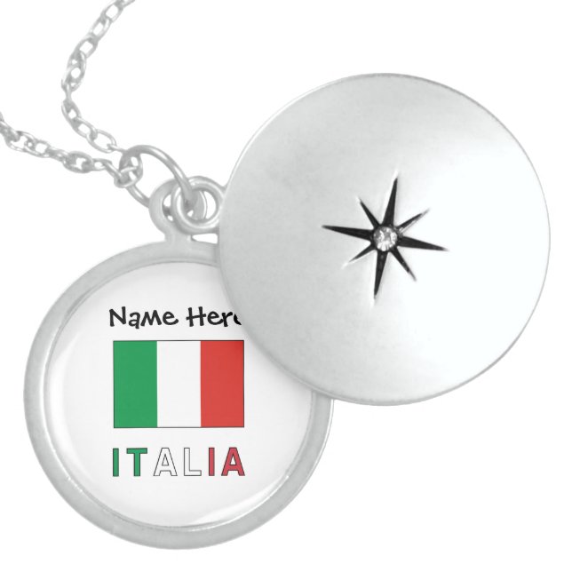 Italia Bandiera Italiana Black Personalization  Locket Necklace (Front)