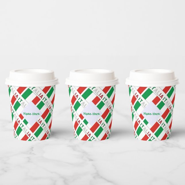 Italia Bandiera Italiana Tiled Green Personalized Paper Cups (Multi)