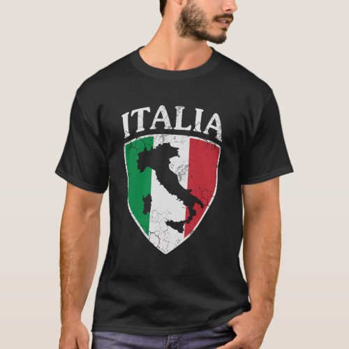 Italia Crest Map Italy Italian Flag Distressed T_Shirt