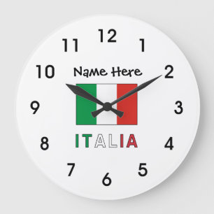 Italia e Bandiera Italiana con il Tuo Nome Large Clock