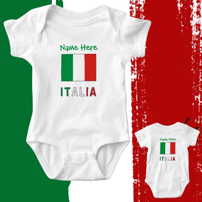 Italia e Bandiera Italiana Green Personalization  Baby Bodysuit (Creator Uploaded)