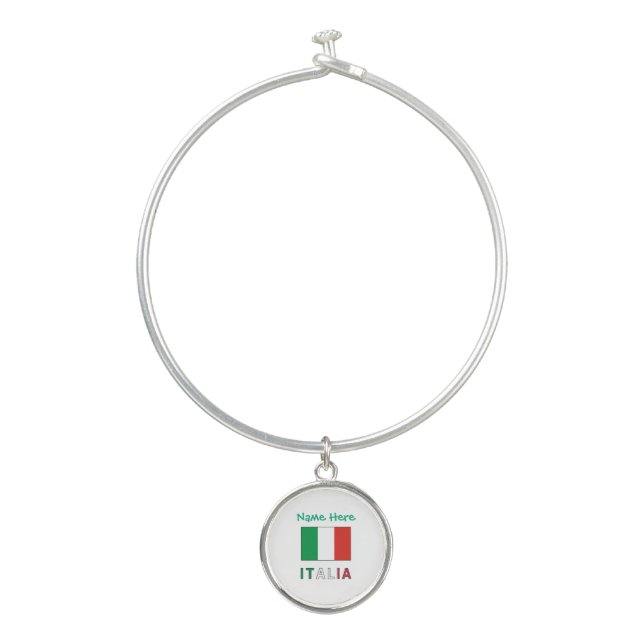 Italia e Bandiera Italiana Green Personalization  Bangle Bracelet (Front)