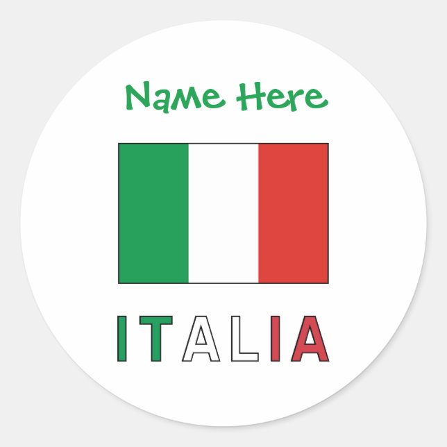 Italia e Bandiera Italiana Green Personalization  Classic Round Sticker (Front)