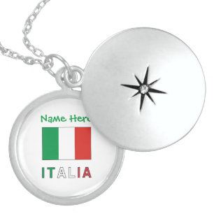 Italia e Bandiera Italiana Green Personalization  Locket Necklace