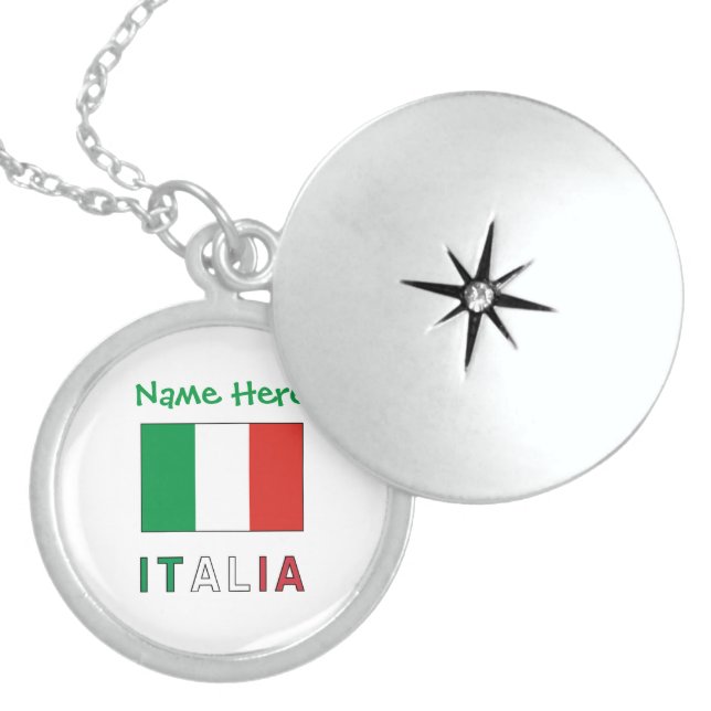 Italia e Bandiera Italiana Green Personalization  Locket Necklace (Front)