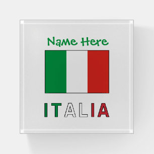 Italia e Bandiera Italiana Green Personalization  Paperweight