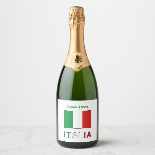 Italia e Bandiera Italiana Green Personalization  Sparkling Wine Label