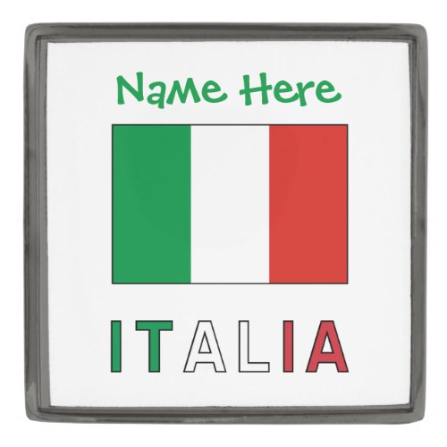 Italia e Bandiera Italiana Personalized  Gunmetal Finish Lapel Pin
