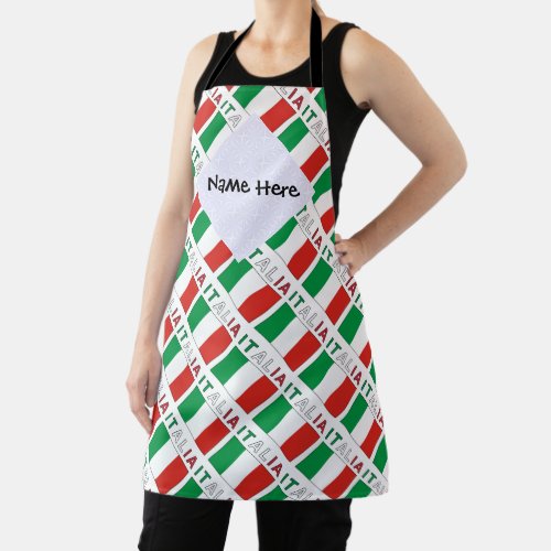 Italia e Bandiera Italiana Tiled with Your Name Apron