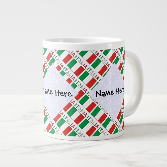 Italia e Bandiera Italiana Tiled with Your Name Giant Coffee Mug (Front Right)
