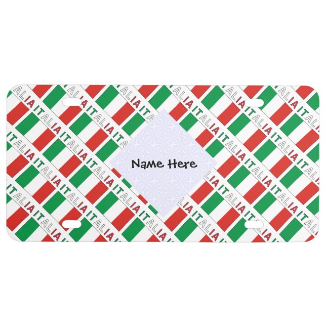 Italia e Bandiera Italiana Tiled with Your Name License Plate (Front)