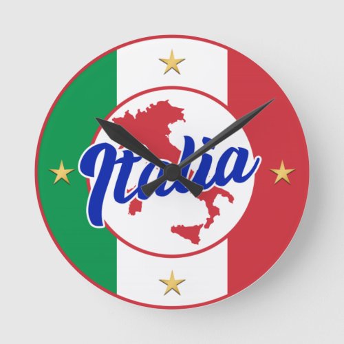 Italia Flag  Map Round Clock