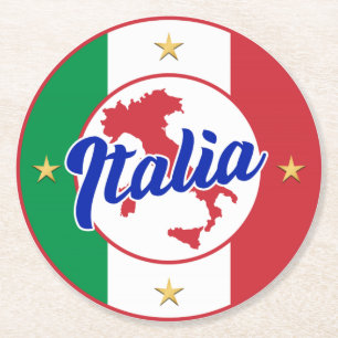 Italia Flag & Map Round Paper Coaster