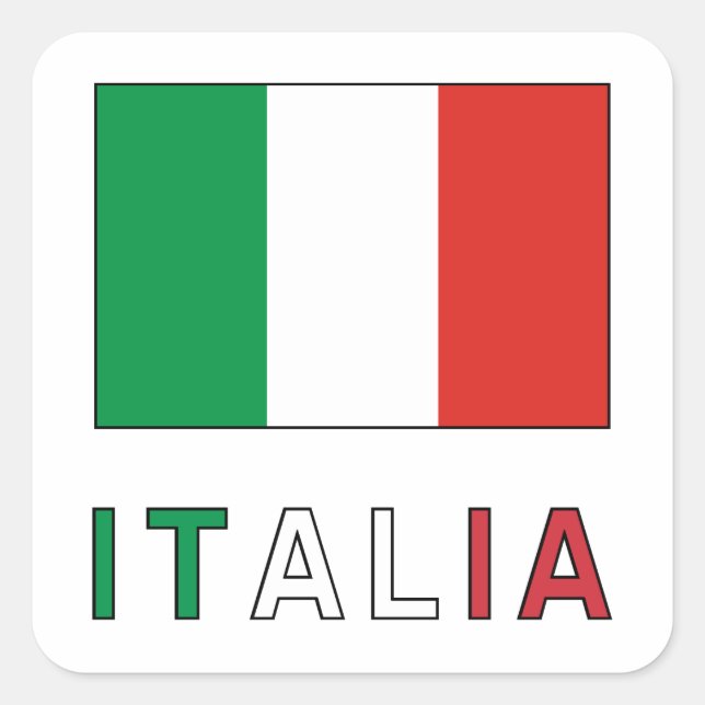 Italia Flag & Word Square Sticker (Front)