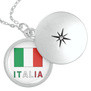 Italia Flag & Word Sterling Silver Necklace
