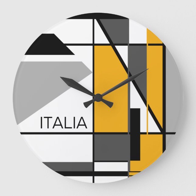 "Italia" Gold Black Gray White Geometric Design Large Clock (Front)