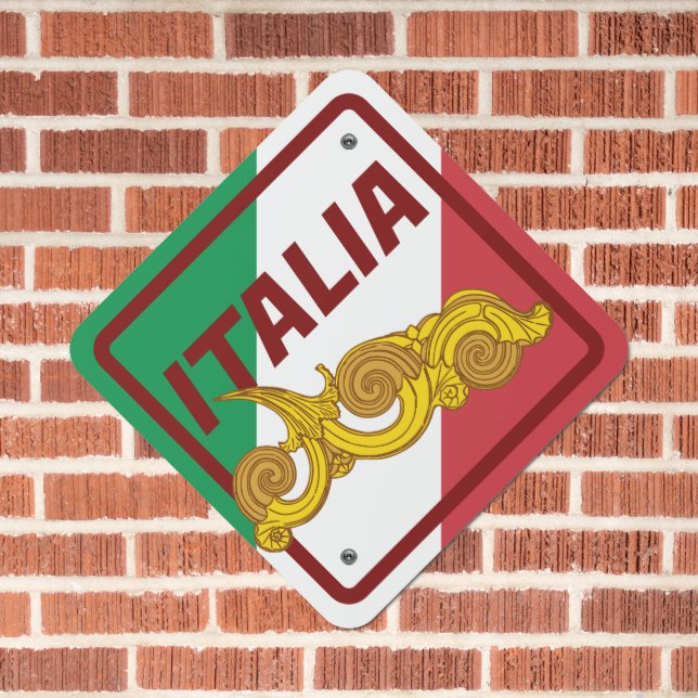 Italia Gold Scroll Metal Sign (In Situ(Brick))