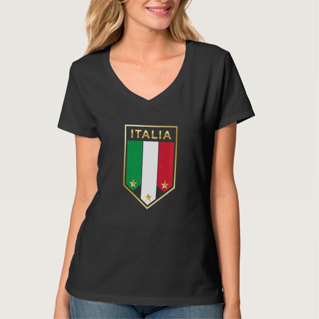 Italia Graphic  Proud Italian  Italian Flag Shield T-Shirt (Front)
