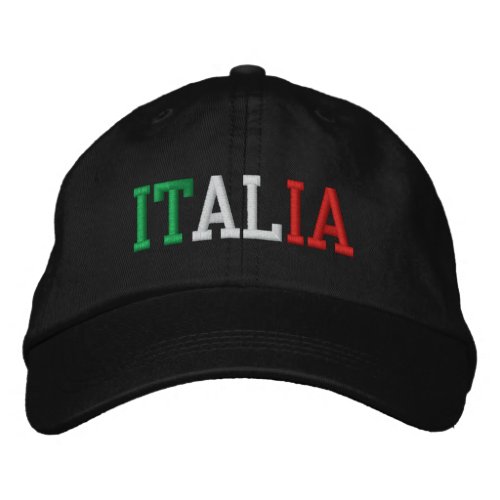 ITALIA Italian Green White and Red on Black Embroidered Baseball Cap