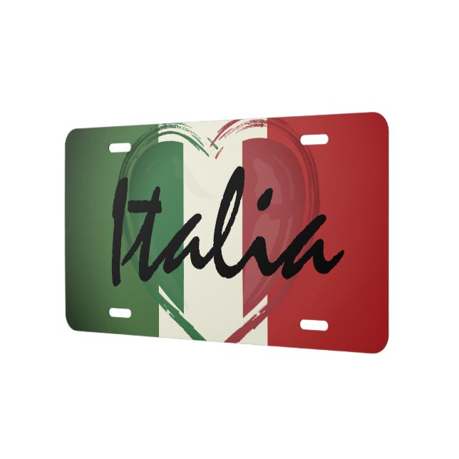 Italia Italian Heart Flag Metal License Plate (Left)