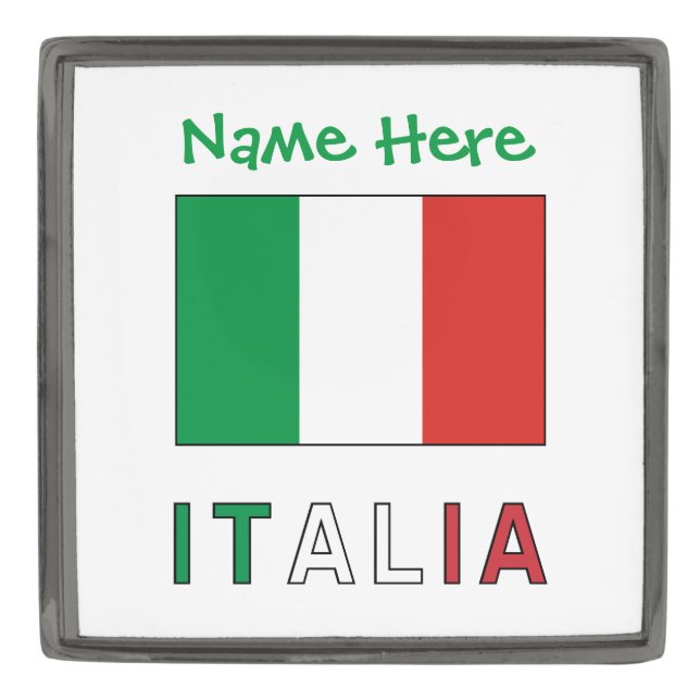 Italia Italiana Bandiera Green Personalization  Gunmetal Finish Lapel Pin (Front)