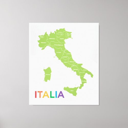 Italia Italy Colorful Map Art Canvas Print