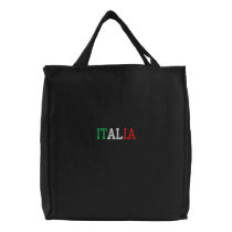 ITALIA Italy Flag Colors Green White Red Embroidered Tote Bag