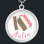 ITALIA Italy Italian Food Spumoni Ice Cream Gelato Silver Plated Necklace<br><div class="desc">Illustration features a delicious Italian spumoni gelato dessert, with layers of cherry, mint, and chocolate ice cream, and bits of cherries, fruits and nuts. Ideal for your favorite ice cream aficionado, spumone fan, or lover of Italian food classics! This Italian food design is also available on other products. Lots of...</div>