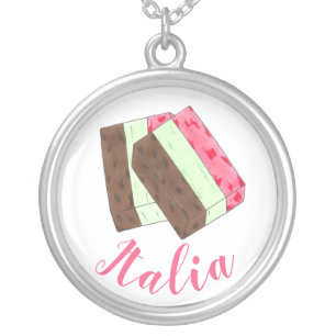 ITALIA Italy Italian Food Spumoni Ice Cream Gelato Silver Plated Necklace