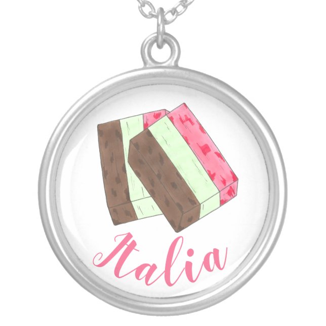 ITALIA Italy Italian Food Spumoni Ice Cream Gelato Silver Plated Necklace (Front)