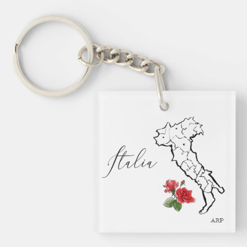  Italia Map of Italy Italian Language Roses Keychain
