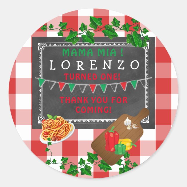 Italian 1st birthday thank you classic round sticker (Front)