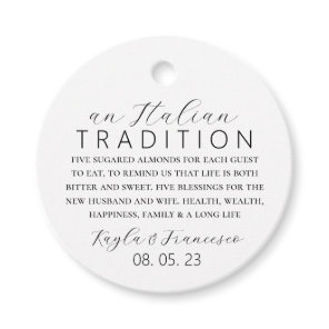 Italian Almond Wedding Tradition Favor Tag