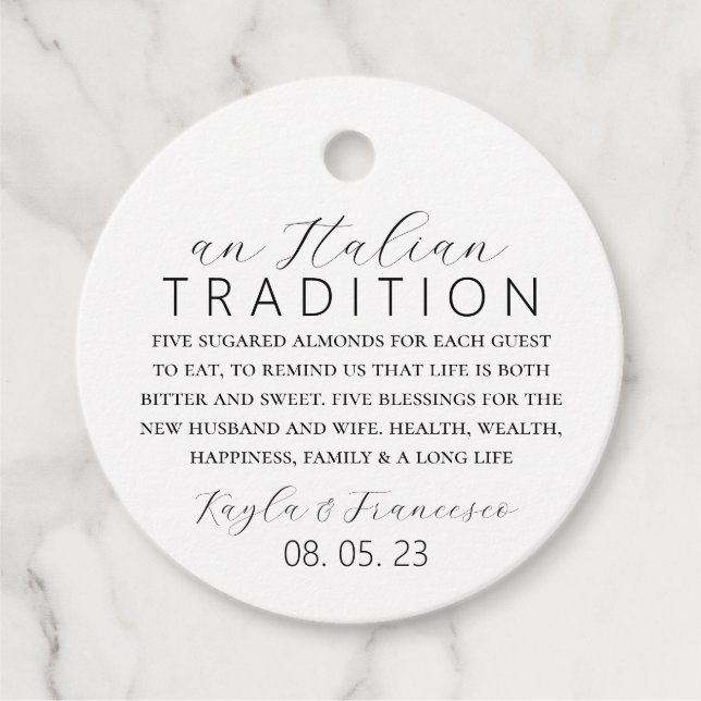 Italian Almond Wedding Tradition Favor Tag (Front)
