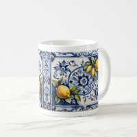 Italian Amalfi blue white tiles and lemons