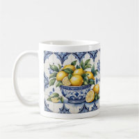 Italian Amalfi blue white tiles bowl of lemons