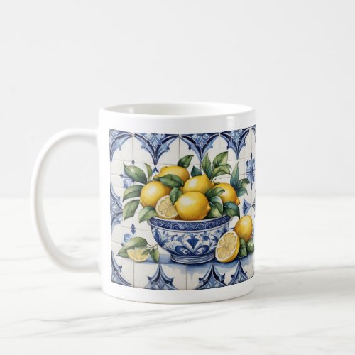 Italian Amalfi blue white tiles bowl of lemons Coffee Mug