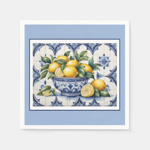 Italian Amalfi blue white tiles bowl of lemons Napkins