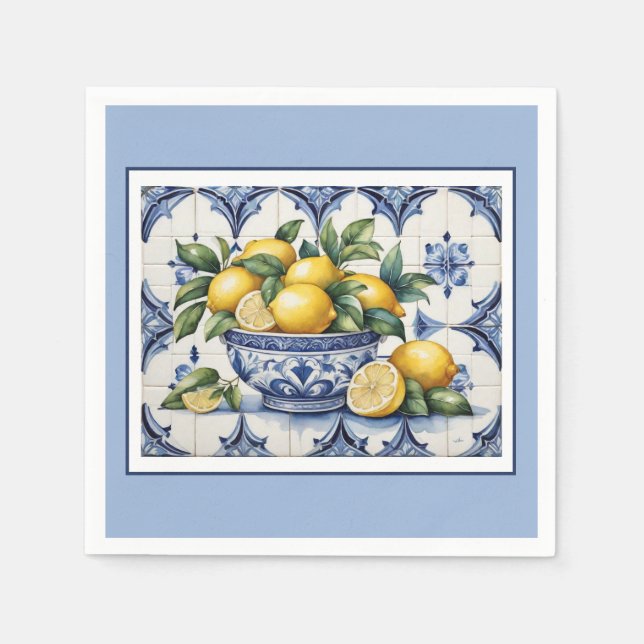 Italian Amalfi blue white tiles bowl of lemons Napkins (Front)