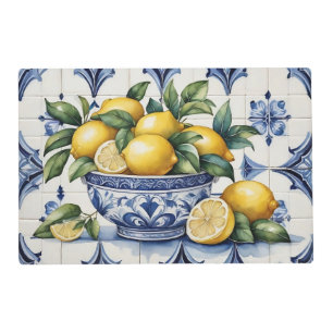 Italian Amalfi blue white tiles bowl of lemons Placemat