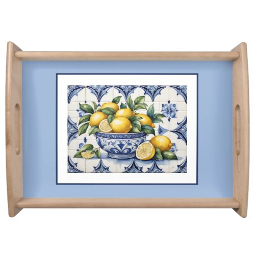 Italian Amalfi blue white tiles bowl of lemons Serving Tray