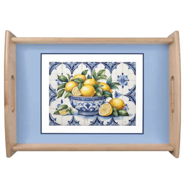 Italian Amalfi blue white tiles bowl of lemons Serving Tray (Front)