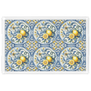 Italian Amalfi blue white tiles lemons Acrylic Tray